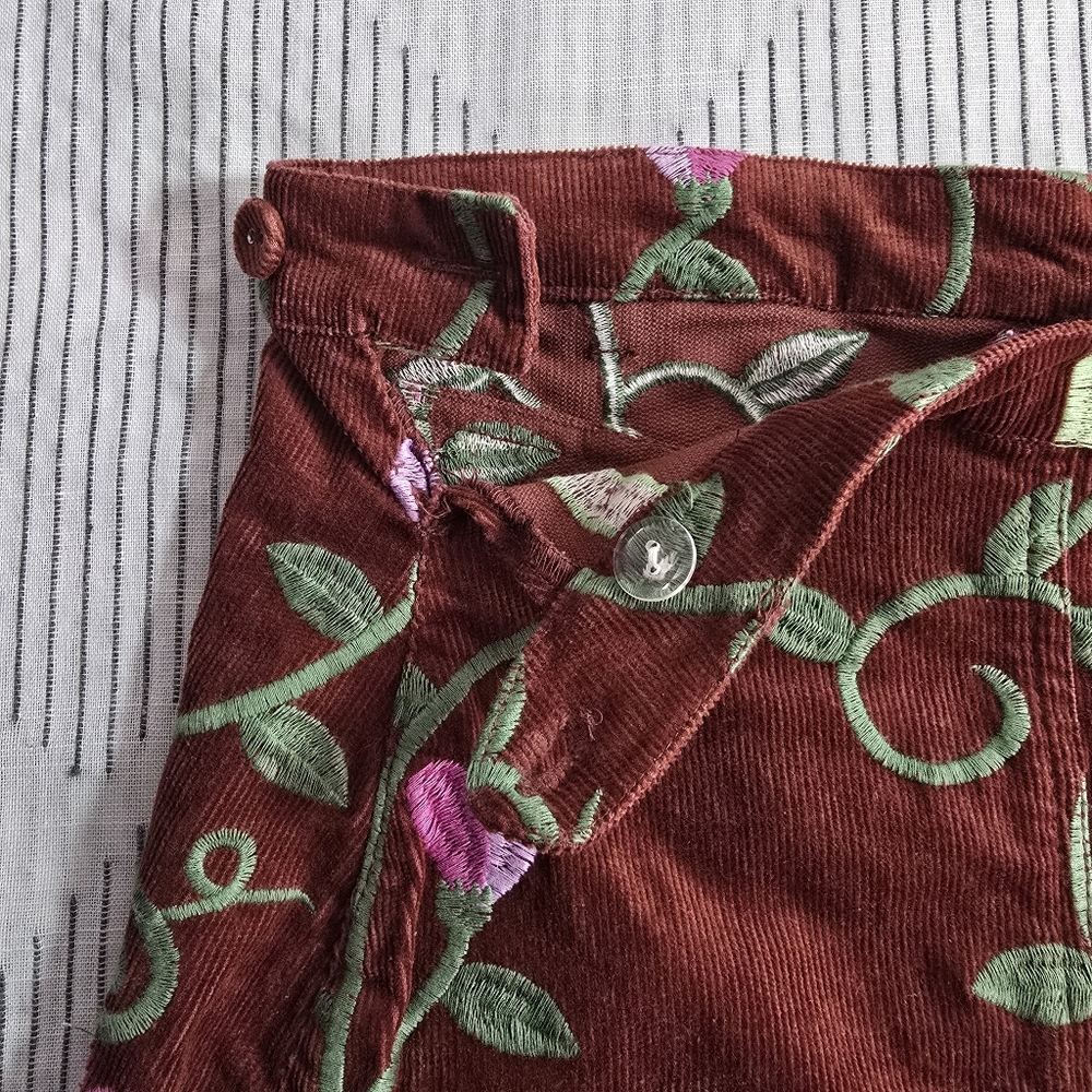 Samantha Pleet Sweet Pea Embroidered Plank Pants Wide Leg Sienna Brown Size 26/8 - Picture 15 of 15